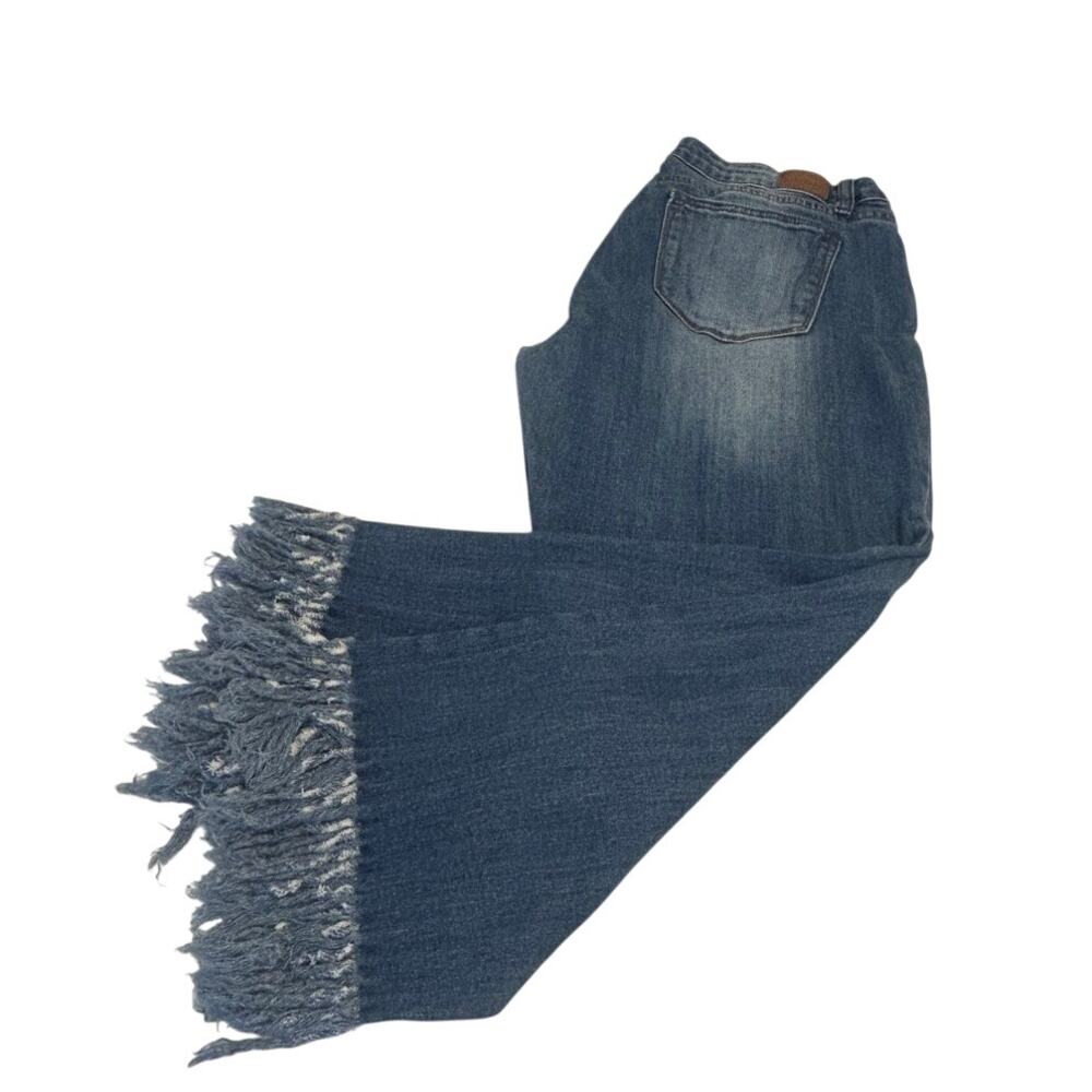 Judy Blues sz 15/32 dark denim jeans dramatic fringe cuff cropped fit